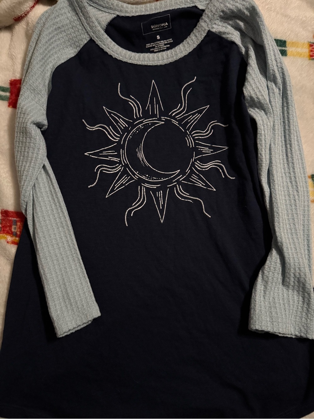 Sonoma Navy & Light Blue Raglan Sun-Moon Graphic shirt  - Women S
